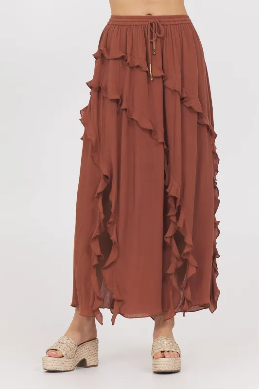 Sedona Sand Ruffle Maxi Skirt sold by Vintage Havana
