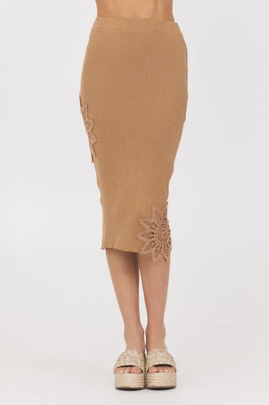 Caramel Rib Midi Skirt w/ Crochet Insert sold by Vintage Havana