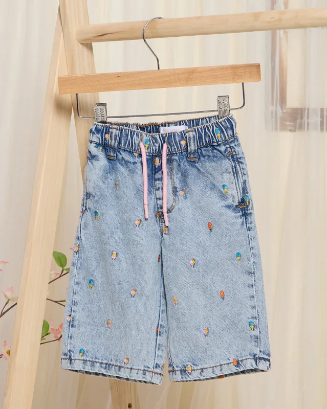Infant Girls Blue Wide Leg Pants With Embroidery sold by Redtag
