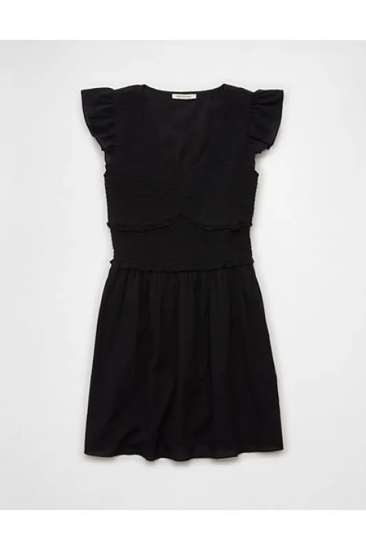 AE Smocked Flutter Sleeve Mini Dress Women's Black S sold by American Eagle