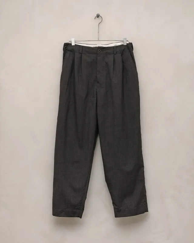 Two Pleat Pant - Yarn Dyed Tropical Worsted Wool, Charcoal/Brown sold by Evan Kinori Mens