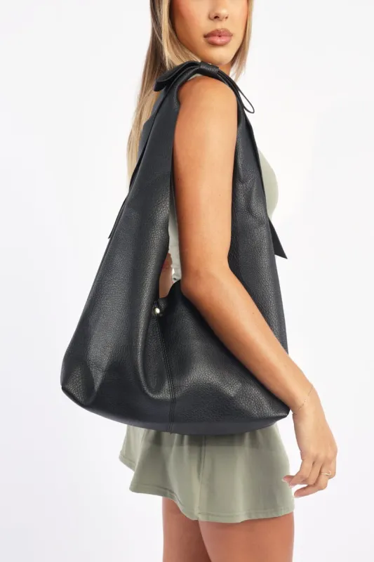 Black Slouchy Shoulder Tote Bag With Bow Detail sold by Ally Fashion