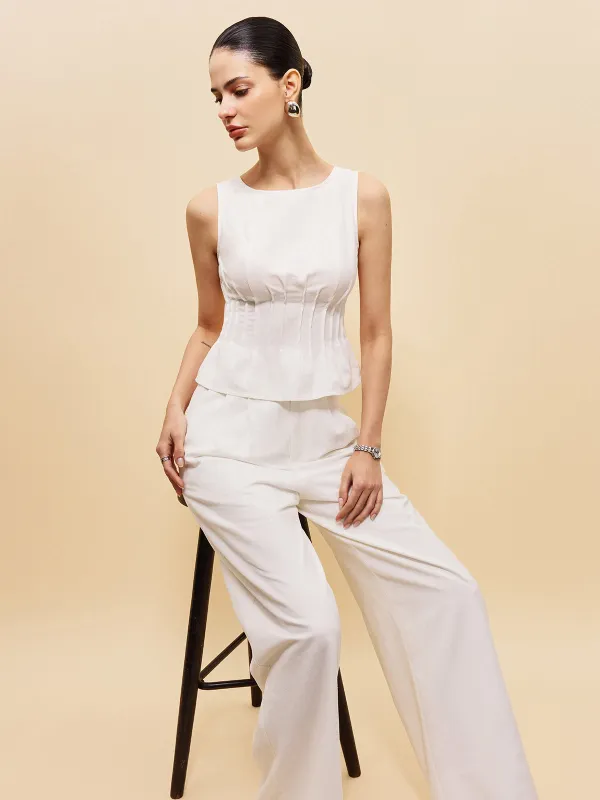 Peplum Top With Wide-Leg Pants Set sold by COMMENSE