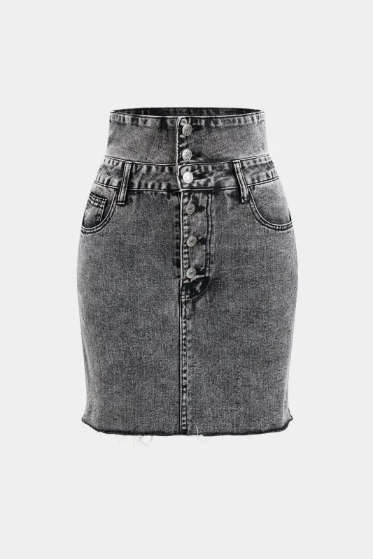 Denim dobbelt linning med høj talje nederdel sold by Micas