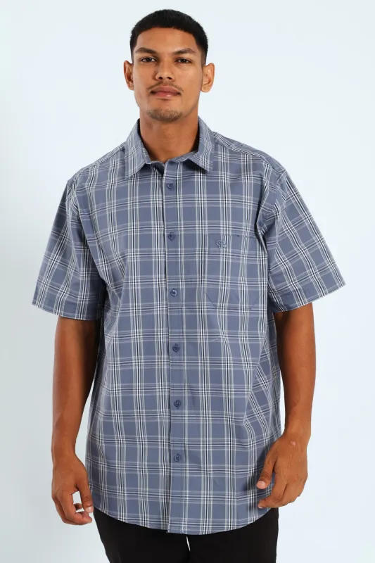Short Sleeve Check Shirt - Grey/Navy sold by Edgars