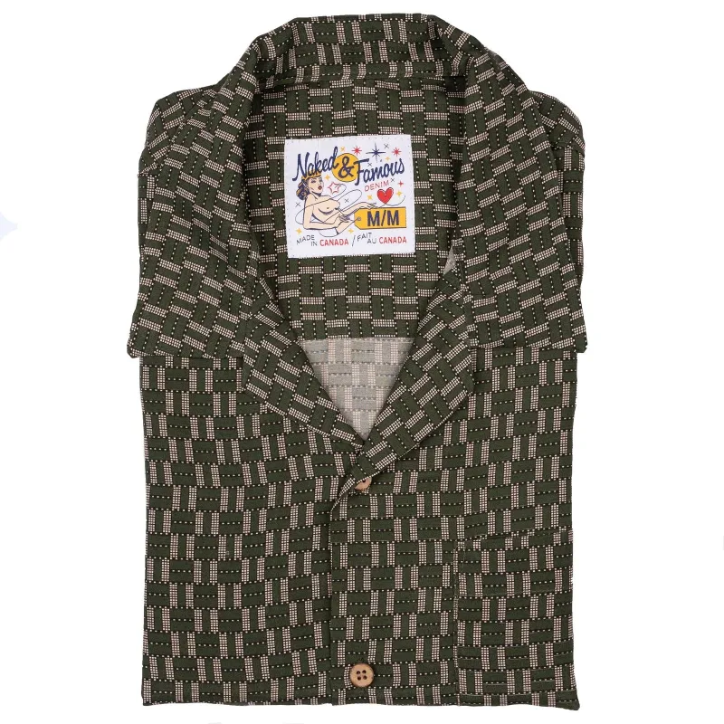 【Naked & Famous】Aloha Shirt Weave Print Green 復古織紋印花短袖襯衫 sold by Blue Beach Denim