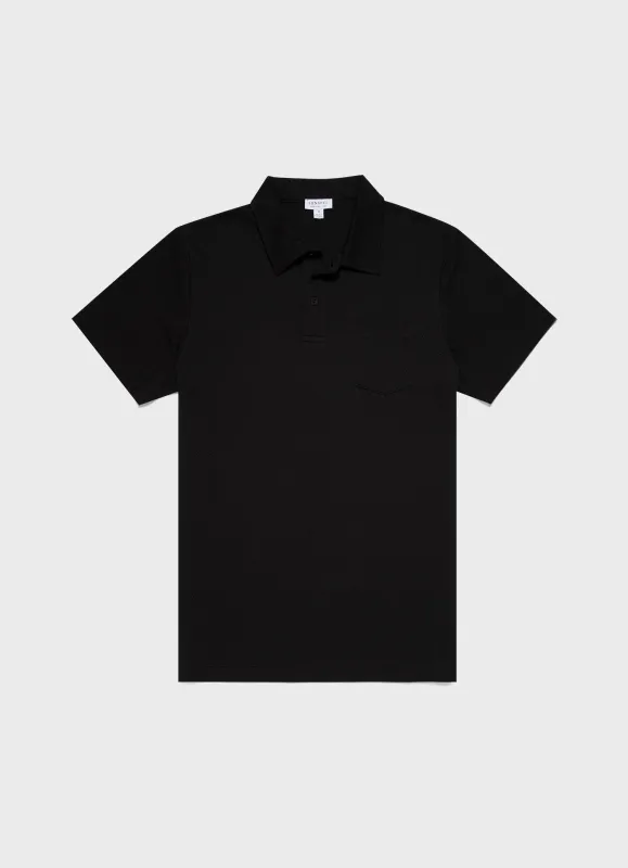 【Sunspel】Riviera Polo Shirt Black 黑色頂級匹馬棉蔚藍海岸Polo衫 sold by Blue Beach Denim