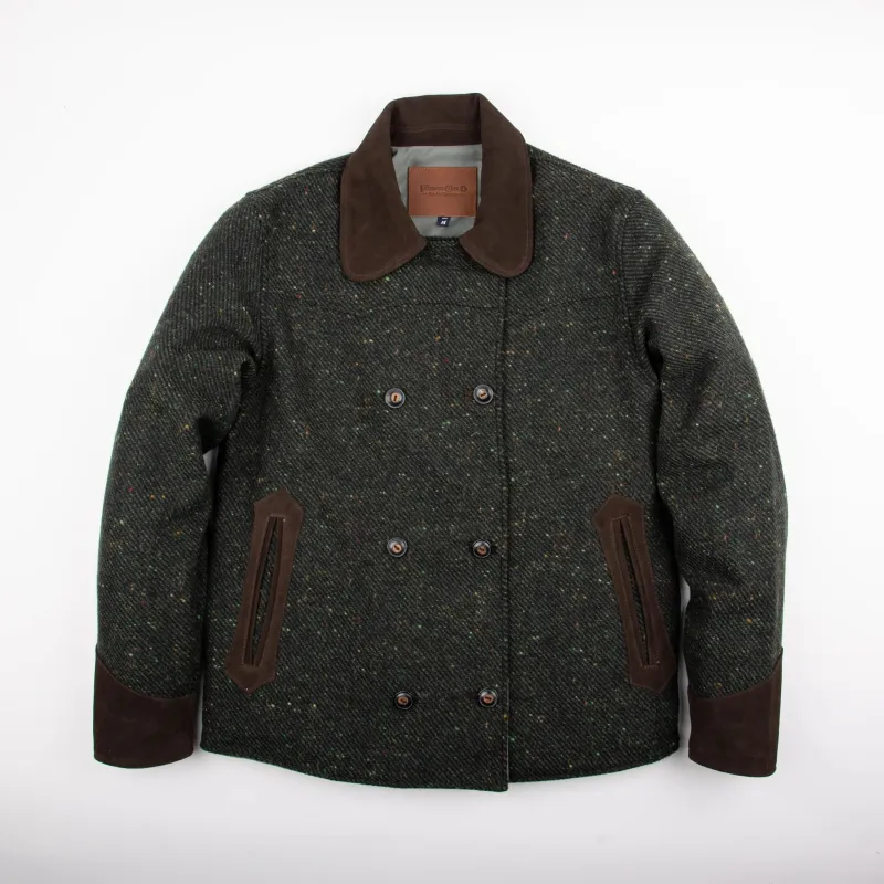 【Freenote】WELLS OLIVE／日本斜紋布 拚皮 中版 羊毛雙排扣大衣 sold by Blue Beach Denim