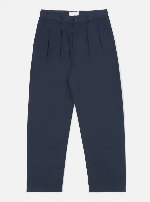 【Universal Works】Double Pleat Pant In Navy Twill／寬鬆直筒 海軍藍雙摺斜紋休閒褲 sold by Blue Beach Denim