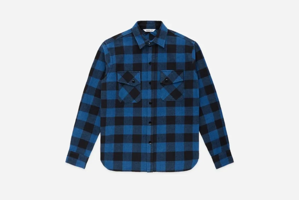 【3sixteen】Crosscut Flannel - Indigo Buffalo Plaid / 特殊剪裁厚磅法蘭絨襯衫 藍染 sold by Blue Beach Denim