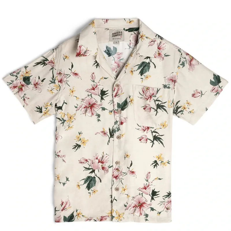 【Naked and Famous】Aloha Shirt Silky Flowers - Cream／絲質夏威夷米色花襯衫 sold by Blue Beach Denim