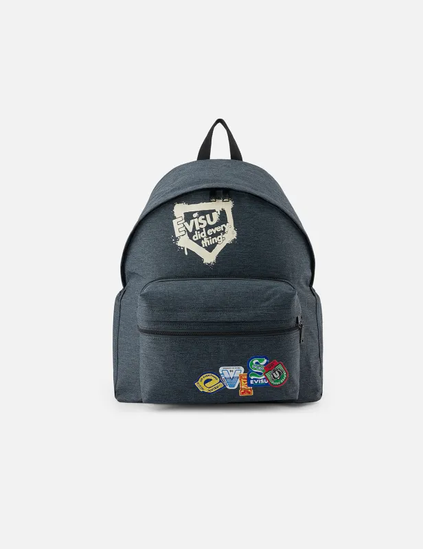 Faux Sticker Logo Print Denim Backpack sold by Evisu
