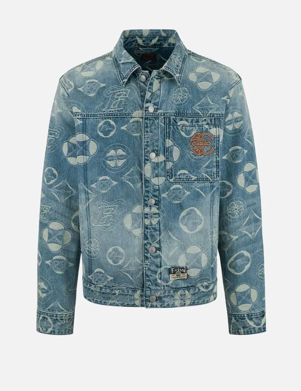 Allover Kamon Jacquard Loose Fit Denim Jacket sold by Evisu
