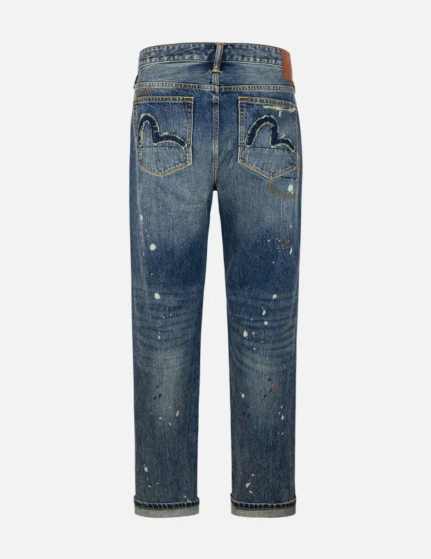 Deconstructed Inserted Seagull Embroidery Regular Fit Jeans #2000 sold by Evisu