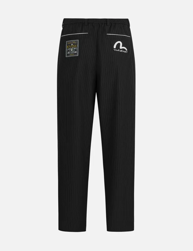 Seagull Embroidery Striped Taper Fit Woven Pants sold by Evisu
