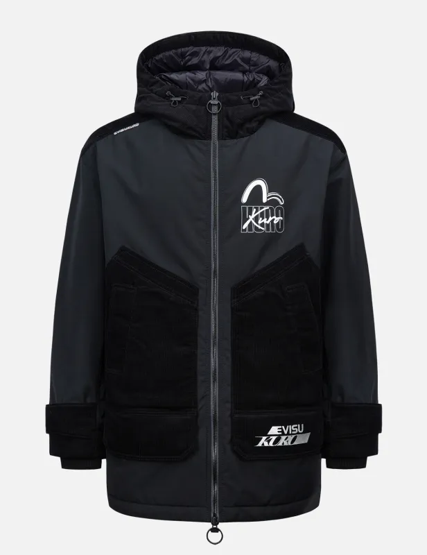 Mixed Fabric Padded Parka sold by Evisu