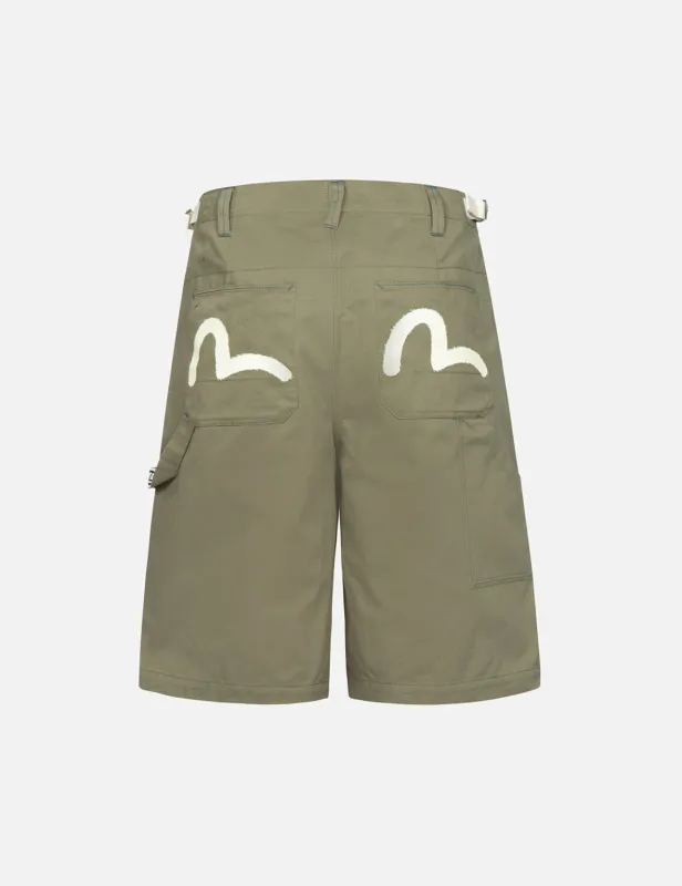 Stencil Slogan and Seagull Print Bermuda Pants sold by Evisu