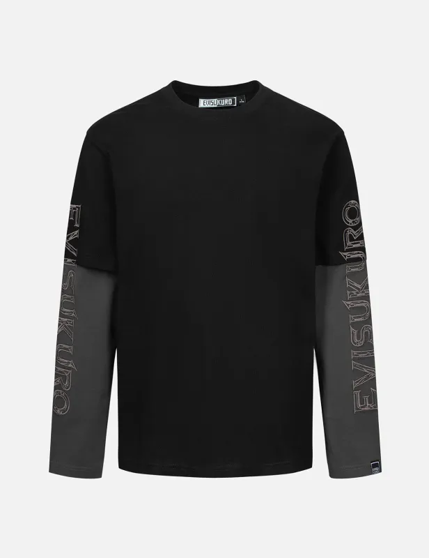 2-in-1 3D Logo Embroidery Loose Fit Long Sleeve T-shirt sold by Evisu