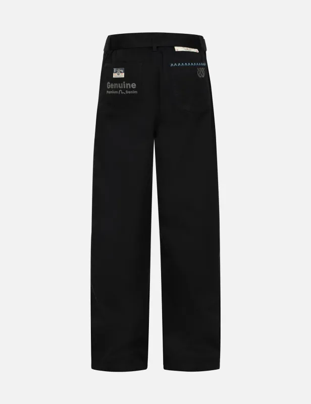Wheel of Wisdom Embroidery Pocket Wide Leg Woven Pants sold by Evisu