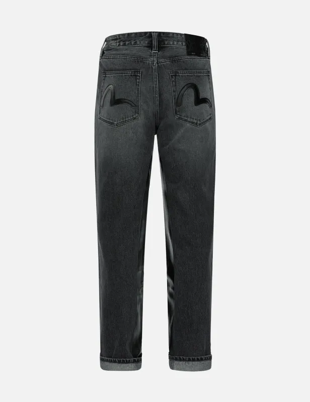 Leather Inlay and Seagull Pockets Baggy Fit Jeans sold by Evisu