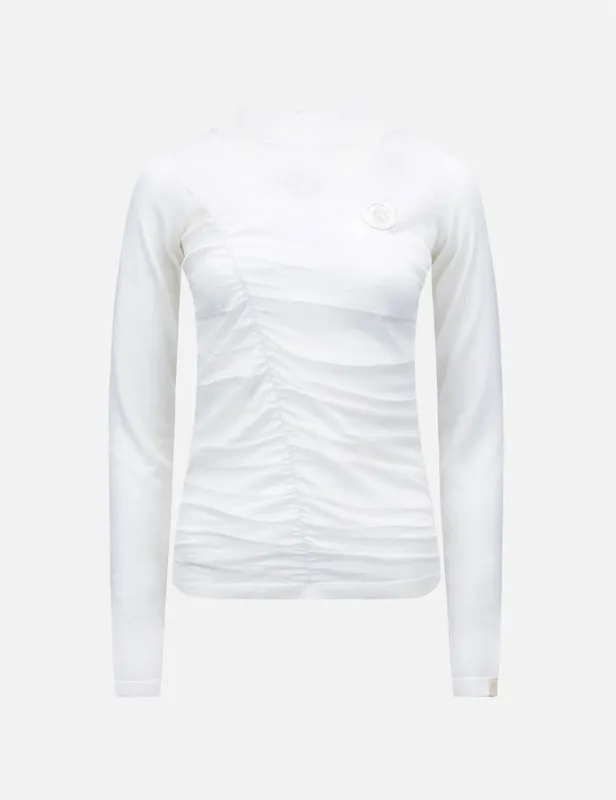 Ruched Front High Neck Knit Top sold by Evisu