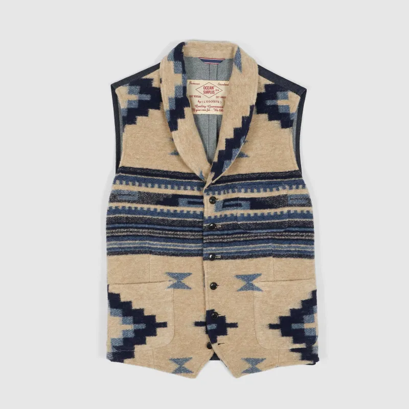 Ocean Surplus Southwestern Jacquard Woven Wool  Blend Vest sold by DeeCee style