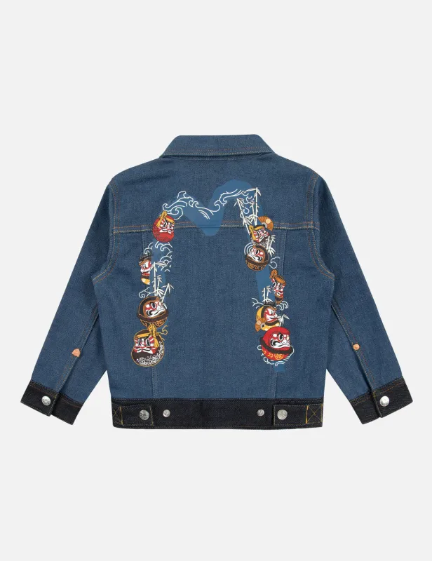 Daruma Daicock Print Regular Fit Fabric Blocking Denim Jacket sold by Evisu