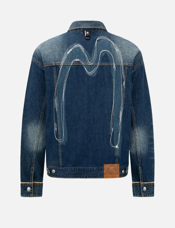 Daicock Discharged Print and Stitching Denim Jacket sold by Evisu