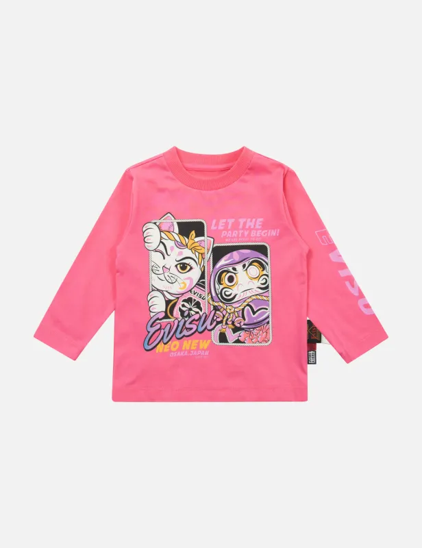 Fortune Cat and Daruma Print Regular Fit Long-Sleeve T-shirt sold by Evisu