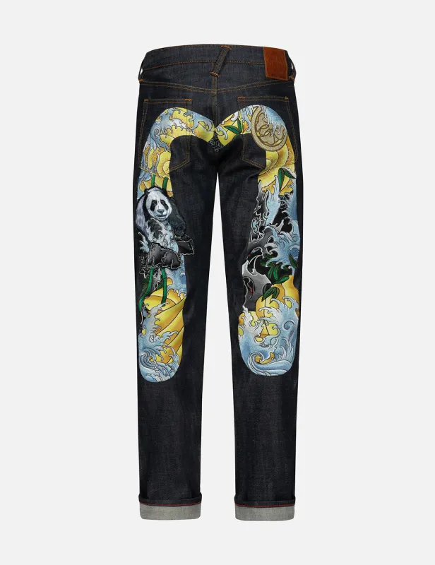 Panda Daicock Embroidery  Carrot Fit Jeans #2017 sold by Evisu