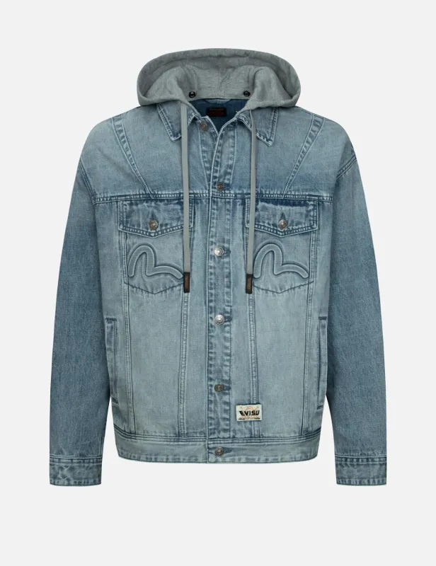 Seagull and Logo Embossed Print Loose Fit Denim Jacket sold by Evisu
