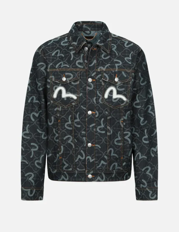 Allover Seagull and Kamon Jacquard Relax Fit Denim Jacket sold by Evisu