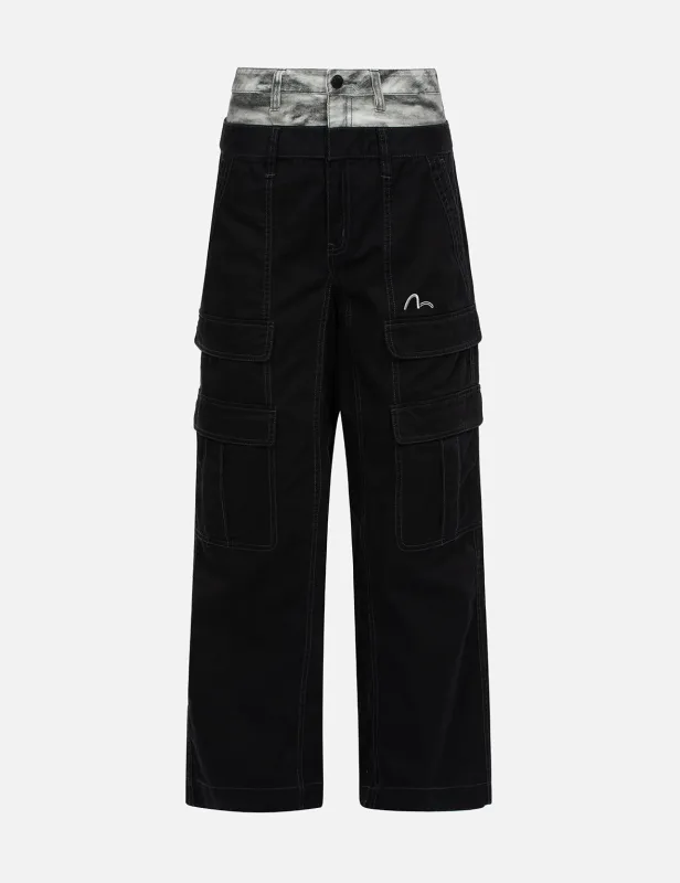 Double Waistband Wide Leg Cargo Pants sold by Evisu
