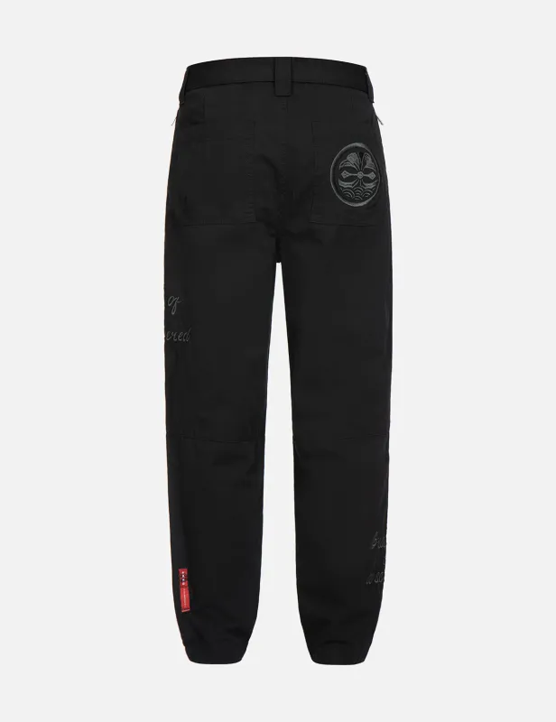Kamon and Slogan Embroidery Loose Fit Pants sold by Evisu