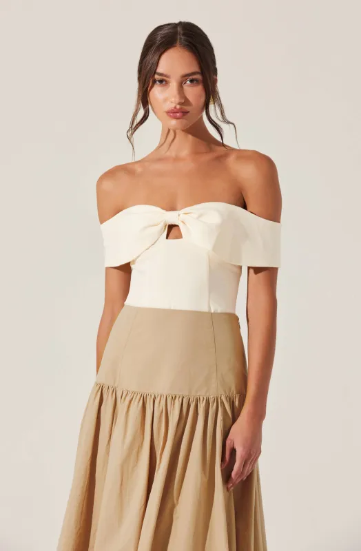 Telayna Off Shoulder Bow Top sold by Astr