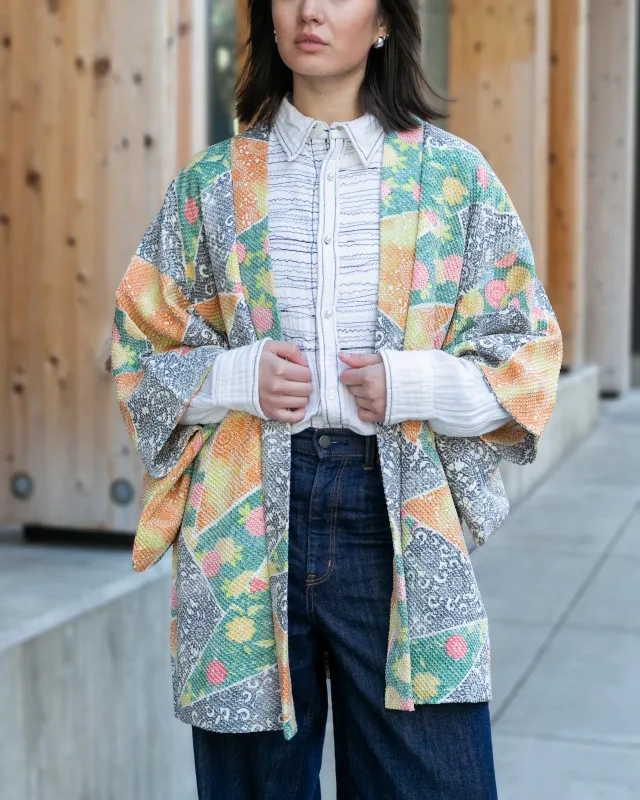 Vintage Haori Jacket, Full Shibori, Abstract Mixed Floral Prints sold by Kiriko