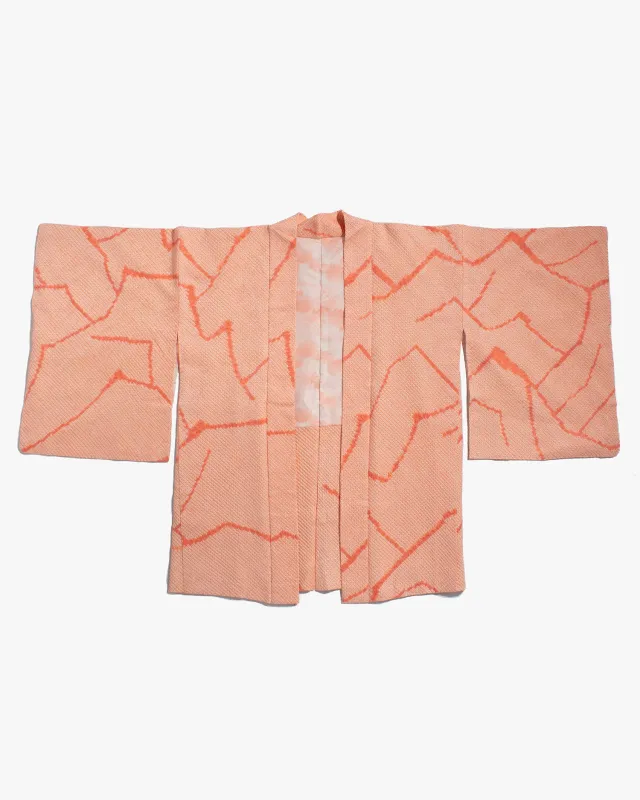 Vintage Haori Jacket, Full Shibori, Peach with Orange Abstract sold by Kiriko