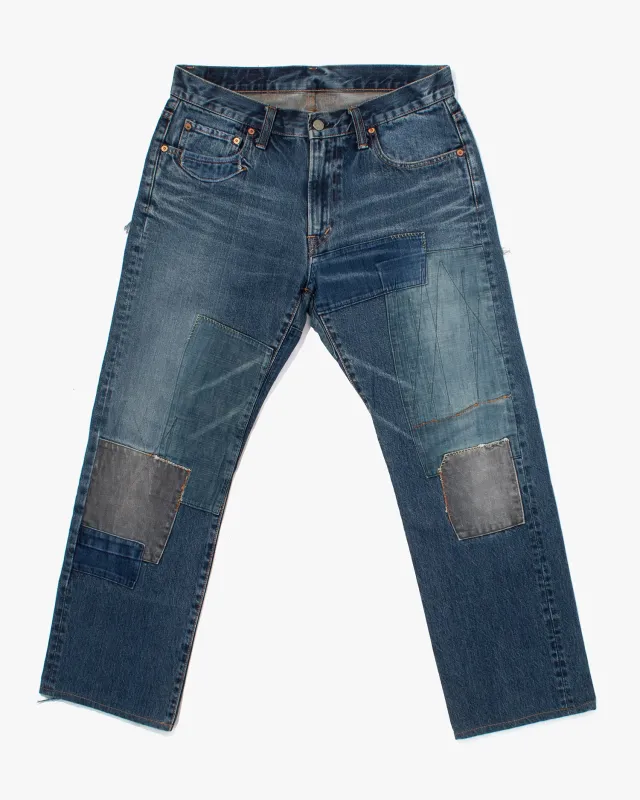 Japanese Repro Denim Jeans, Blue Blue, Denim Patching - 33 sold by Kiriko