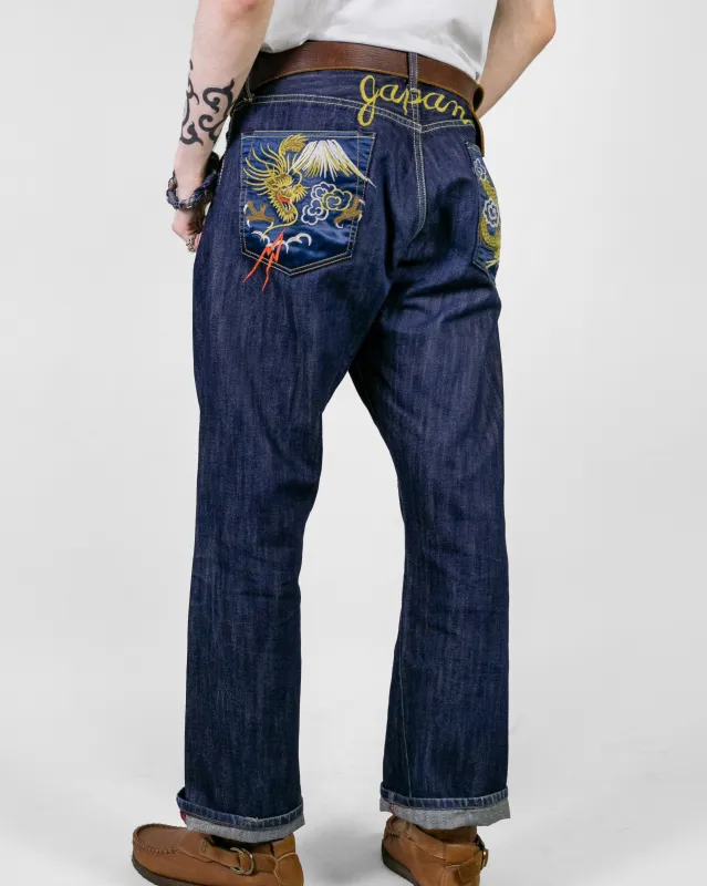 Japanese Repro Denim Jeans, Eternal, Tiger and Dragon Embroidery, Satin Pockets - 36 sold by Kiriko