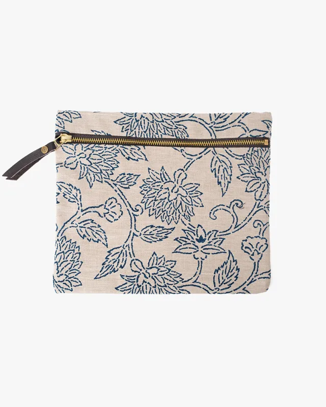Kiriko Original Flat Medium Zipper Pouch, Cream Katazome sold by Kiriko