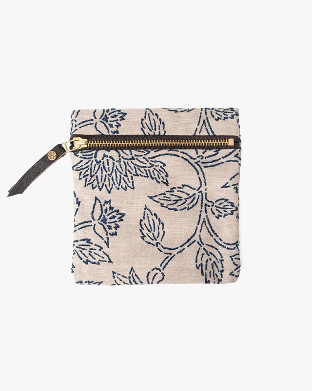 Kiriko Original Flat Zipper Pouch, Small, Cream Katazome sold by Kiriko