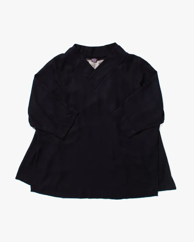 Wa-Modern Layered Tunic, Black with Multi Color Chrysanthemum sold by Kiriko