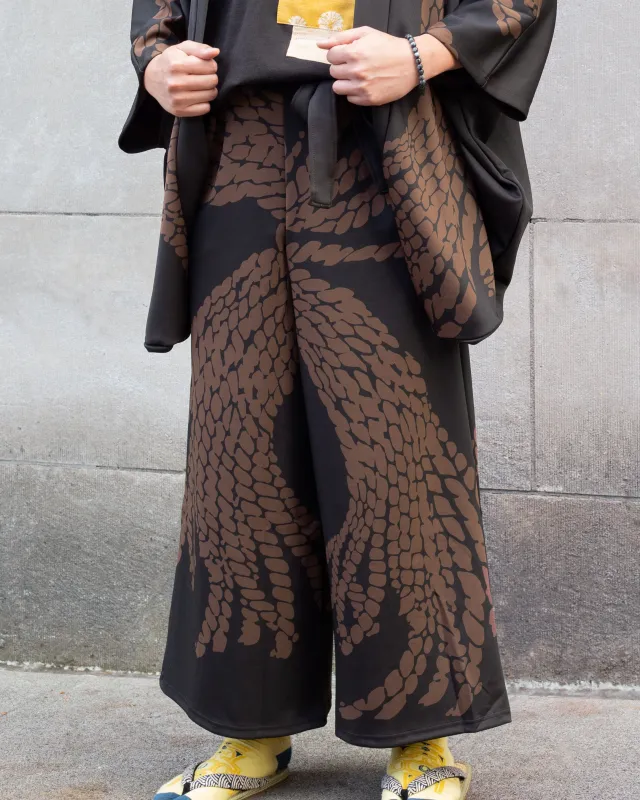 Wa-Modern, Wide Pants, Brown with Light Brown Nawa sold by Kiriko