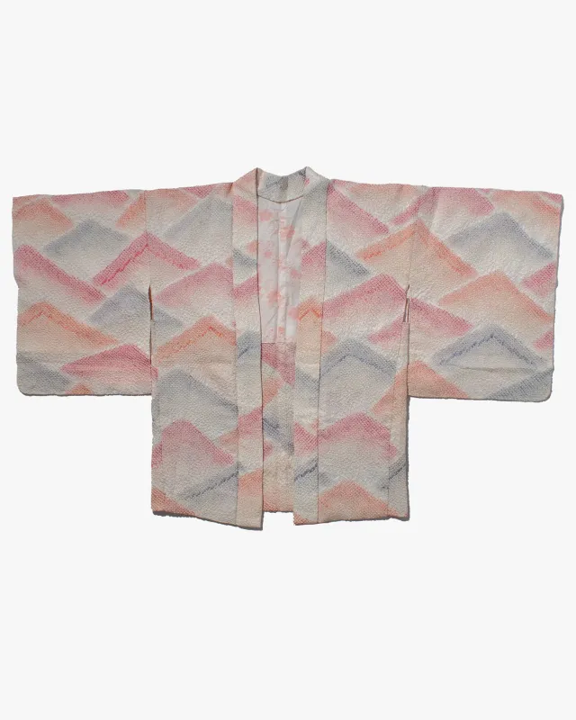 Vintage Haori Jacket, Full Shibori, Pink, Orange, and Gray Mountains sold by Kiriko