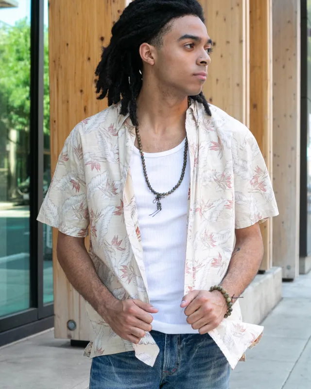 Japanese Repro, Short Sleeve Aloha Shirt, Hawaiian Aloha Tropical Brand, Cream and Brown Leaves sold by Kiriko