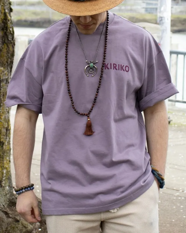 Kiriko Original Ainu Tee, Lavender with Eggplant, Grey, and Gold sold by Kiriko