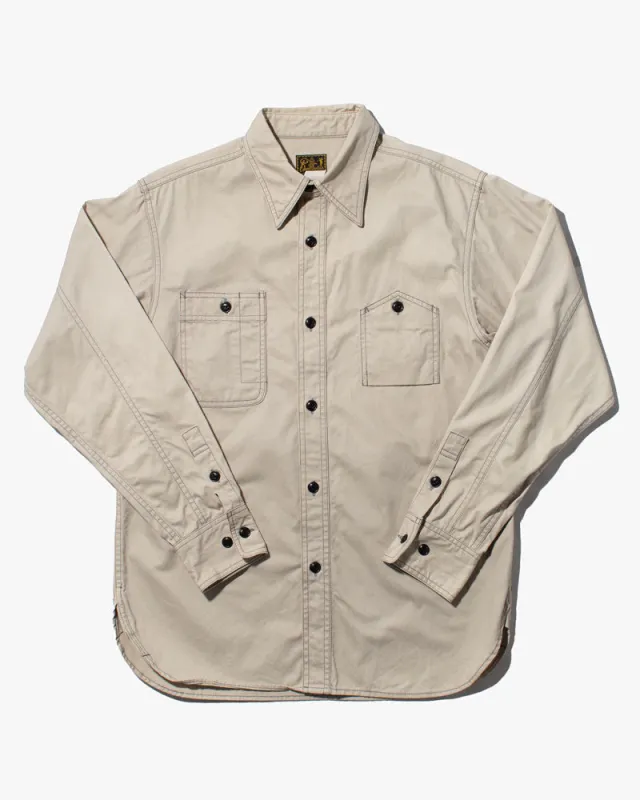 Japanese Repro Work Shirt, Custom Chain Stitched Long Sleeve Button-Up, Cream sold by Kiriko