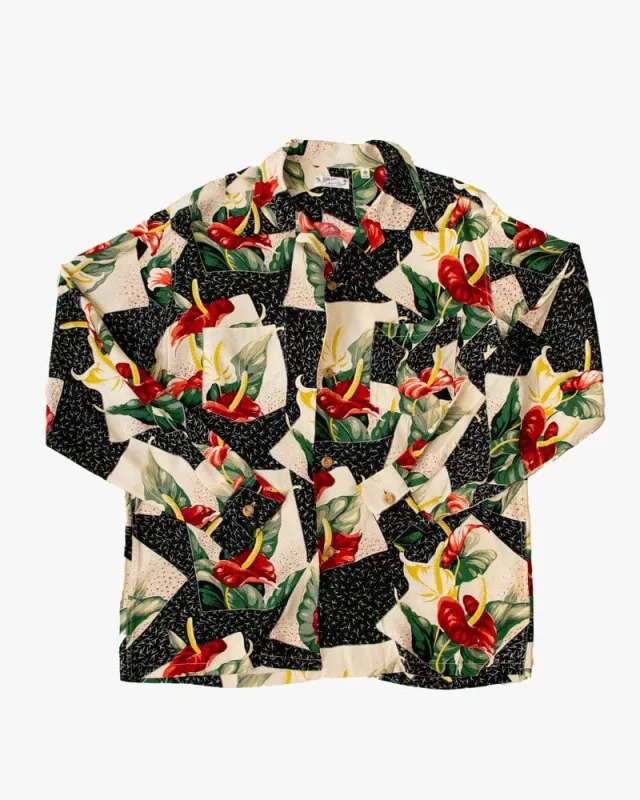Japanese Repro Shirt, Aloha Long Sleeve, Sun Surf Brand, Red Floral - M sold by Kiriko
