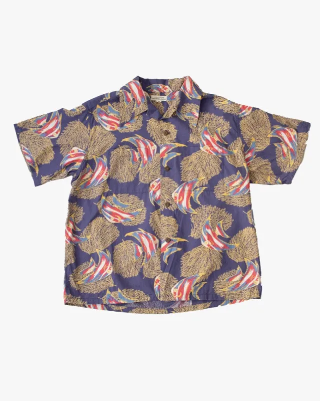 Japanese Repro Shirt, Aloha Short Sleeve, Land Of Aloha Brand, Purple Angel Fish - M sold by Kiriko