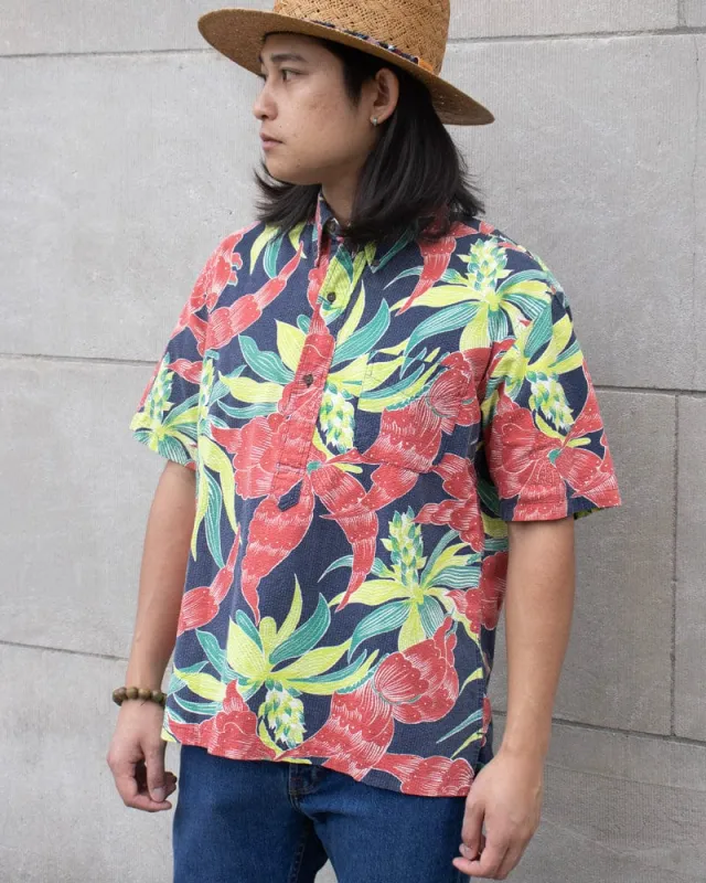 Japanese Repro Shirt, Seersucker Aloha Short Sleeve, Sun Surf Brand, Bright Flower - L sold by Kiriko